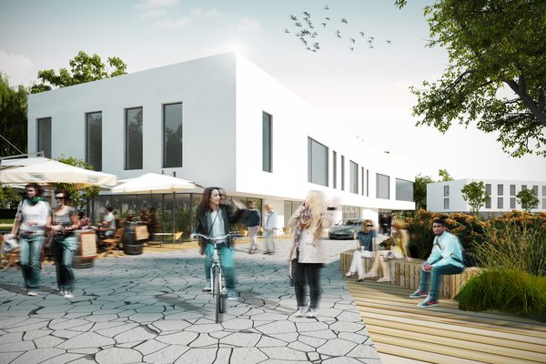 Simulation des fertigen Innovation Campus in Schwedt von außen